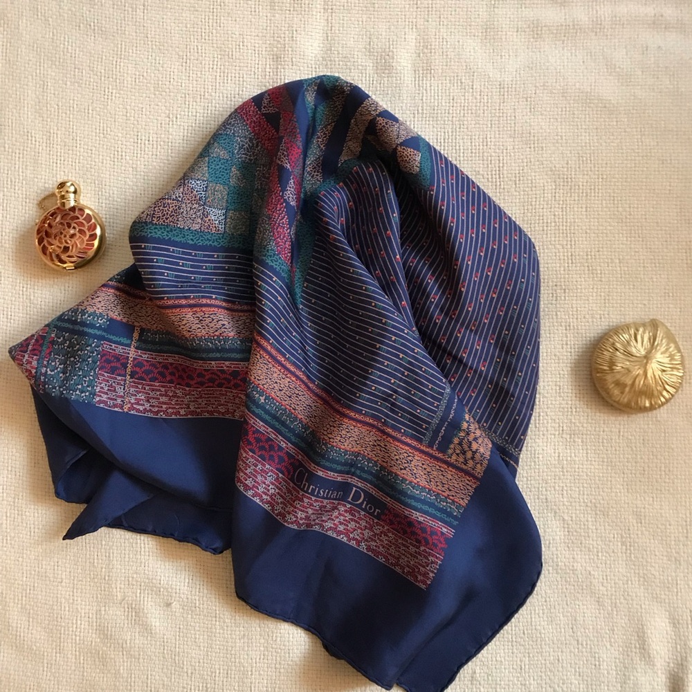 Christian Dior Vintage Blue Silk Scarf - Picture 7 of 7